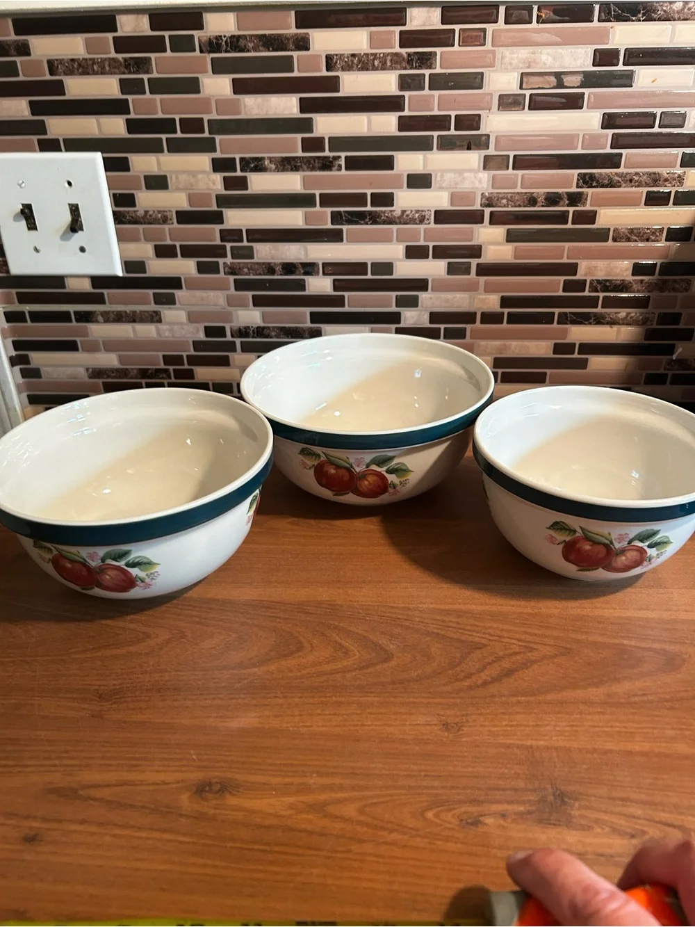 Green-Rimmed Fruit Ceramic Mixing Bowls - Set of 3 Home Dining